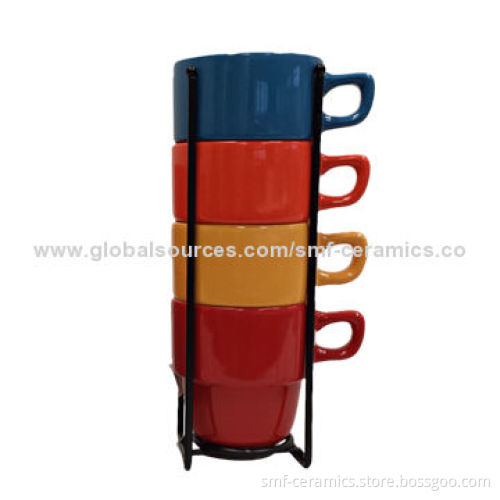 9oz Coffee Mugs, Made of Stoneware, Color-glazed, Customized Designs are Accepted